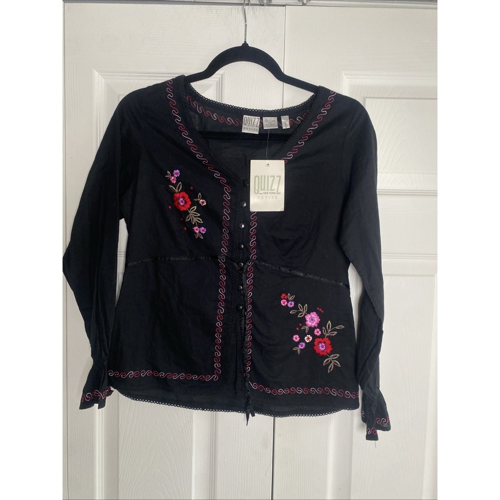 Quizz New York Womens‎ Petite Small Black Babydoll Floral Embroidered Babydoll